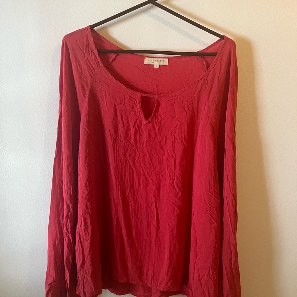 Side Stitch Red Long Sleeve Top